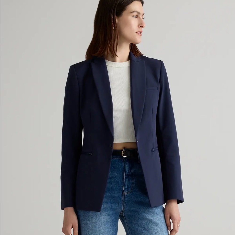 Quince Scuba Single-Breasted Convertible Blazer Deep Navy NWT Size L